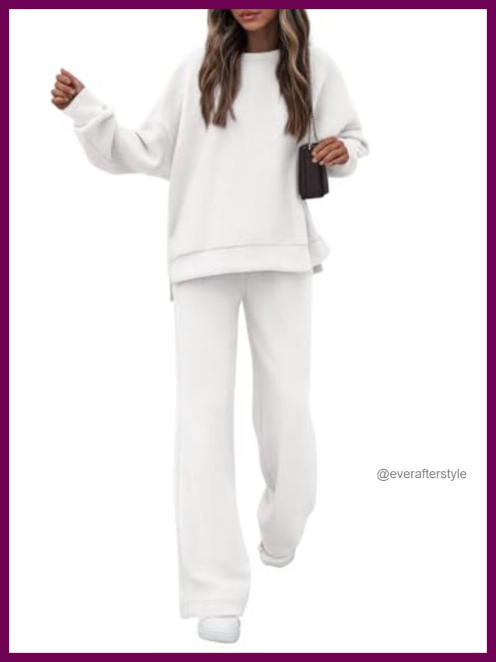 2 Piece Lounge Sweatsuit Set Oversized Sweatshirt Straight Leg Sweatpants Travel